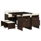 vidaXL 9 Piece Patio Dining Set with Cushions Brown Poly Rattan