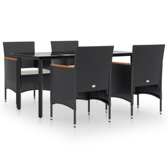 vidaXL 5 Piece Garden Dining Set with Cushions Black