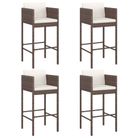 vidaXL Bar Stools 4 pcs with Cushions Brown Poly Rattan