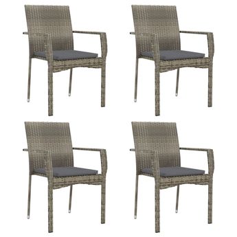 vidaXL Garden Chairs with Cushions 4 pcs Poly Rattan Grey