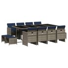 vidaXL 13 Piece Garden Dining Set with Cushions Grey Poly Rattan