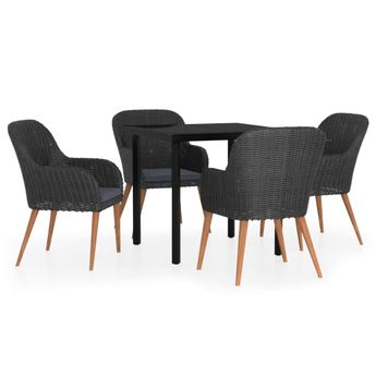 vidaXL 5 Piece Patio Dining Set with Cushions Black