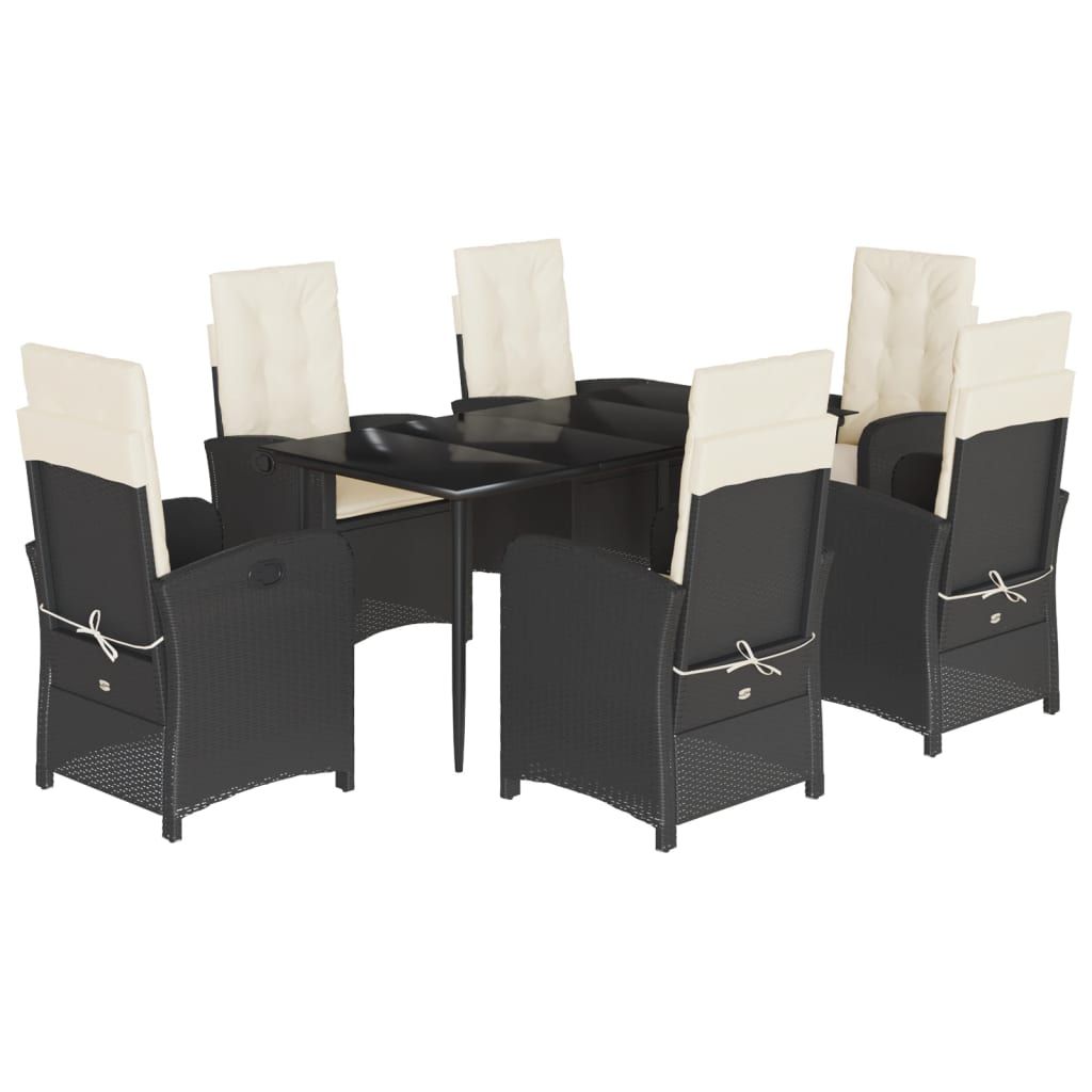 vidaXL 7 Piece Garden Dining Set with Cushions Black Poly Rattan