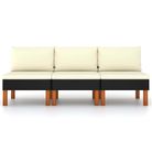 vidaXL Middle Sofas 3 pcs Poly Rattan and Solid Eucalyptus Wood