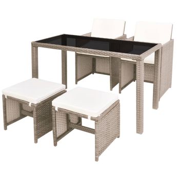 vidaXL 5 Piece Patio Dining Set with Cushions Poly Rattan Beige
