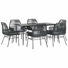 vidaXL 7 Piece Garden Dining Set with Cushions Black Poly Rattan Glass