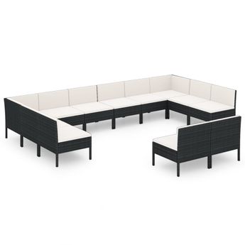 vidaXL 12 Piece Patio Lounge Set with Cushions Poly Rattan Black