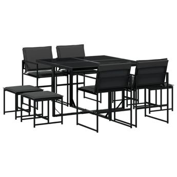 vidaXL 9 Piece Patio Dining Set with Cushions Black Textilene