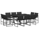 vidaXL 11 Piece Patio Dining Set with Cushions Black Textilene