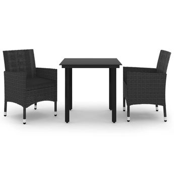 vidaXL 3 Piece Garden Dining Set with Cushions Poly Rattan and Glass