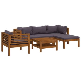 vidaXL 6 Piece Patio Lounge Set with Cushion Solid Acacia Wood