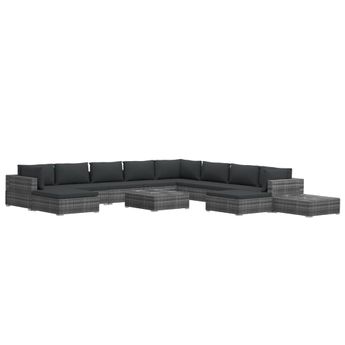 vidaXL 12 Piece Patio Lounge Set with Cushions Poly Rattan Gray