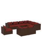 vidaXL 9 Piece Patio Lounge Set with Cushions Poly Rattan Brown