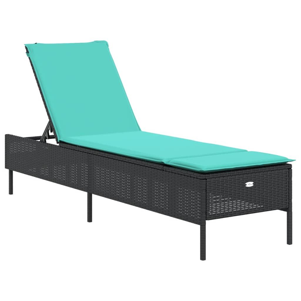 vidaXL Sun Lounger with Cushion Black Poly Rattan