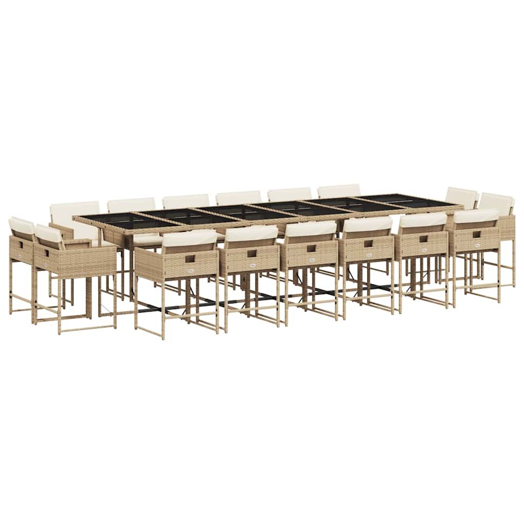 vidaXL 17 Piece Patio Dining Set with Cushions Beige Poly Rattan