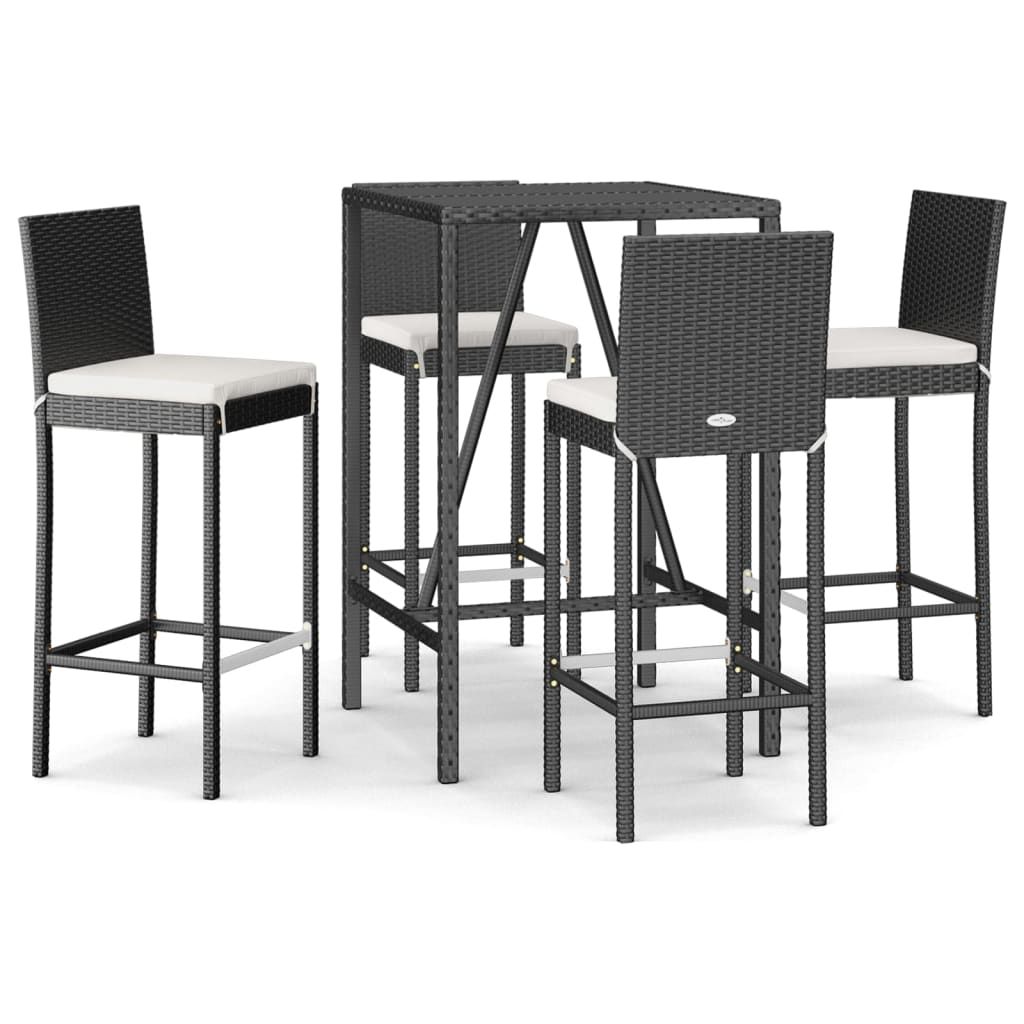 vidaXL 5 Piece Garden Bar Set with Cushions Black Poly Rattan
