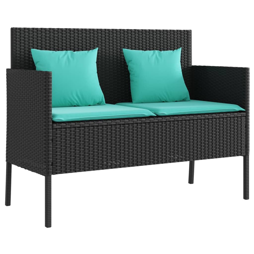 vidaXL Patio Bench with Cushions Black Poly Rattan