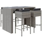 vidaXL 5 Piece Garden Bar Set with Cushions Grey Poly Rattan