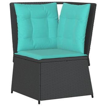 vidaXL Garden Sofa Corner with Cushions Black Poly Rattan