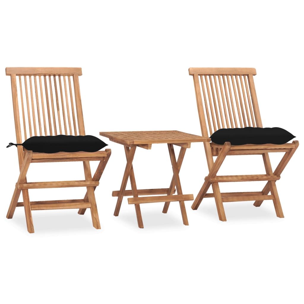 vidaXL 3 Piece Folding Patio Dining Set with Cushion Solid Teak Wood