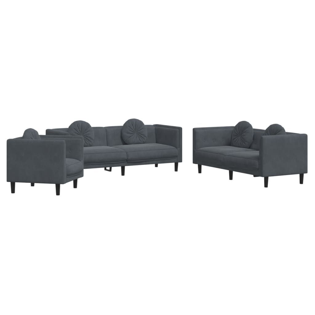 vidaXL 3 Piece Sofa Set with Pillows Dark Gray Velvet