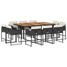 vidaXL 11 Piece Patio Dining Set with Cushions Black Poly Rattan