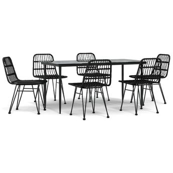 vidaXL 7 Piece Garden Dining Set Black Poly Rattan