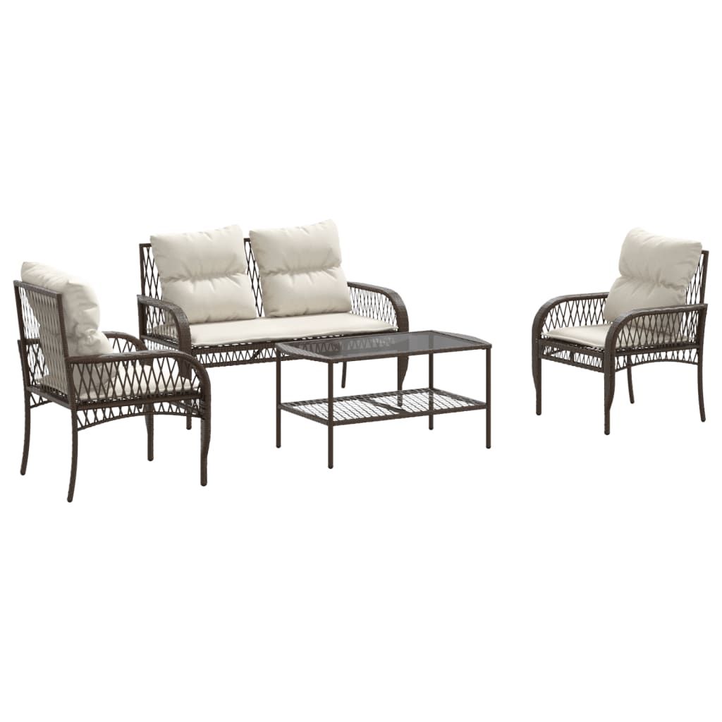 vidaXL 4 Piece Patio Sofa Set with Cushions Brown Poly Rattan