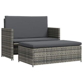 vidaXL 2 Piece Patio Lounge Set with Cushions Poly Rattan Gray