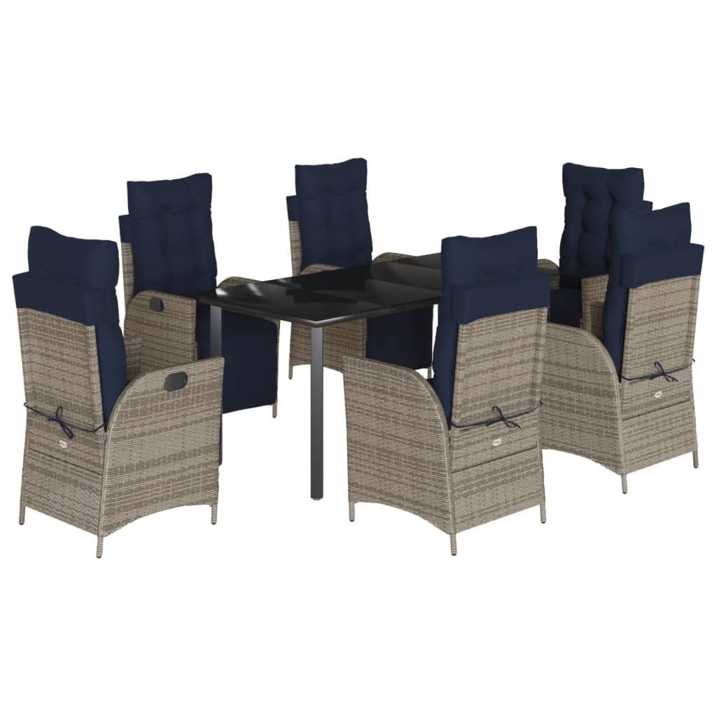 vidaXL 7 Piece Garden Dining Set with Cushions Grey Poly Rattan