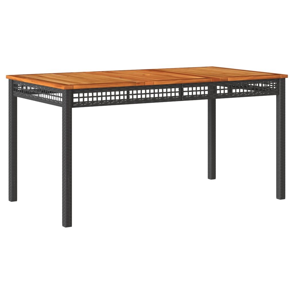 vidaXL Patio Table Black 55.1"x31.5"x29.5" Poly Rattan Acacia Wood