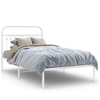 vidaXL Metal Bed Frame without Mattress with Headboard White 39.4"x78.7"