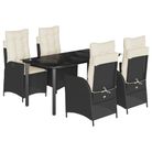 vidaXL 5 Piece Garden Dining Set with Cushions Black Poly Rattan