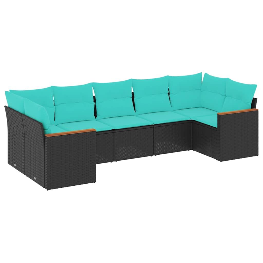 vidaXL 7 Piece Garden Sofa Set with Cushions Black Poly Rattan