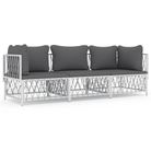 vidaXL 3 Piece Patio Lounge Set with Cushions White Steel