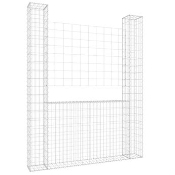 vidaXL U-shape Gabion Basket with 2 Posts Iron 140x20x200 cm