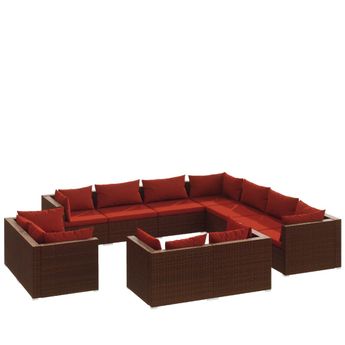 vidaXL 11 Piece Patio Lounge Set with Cushions Brown Poly Rattan