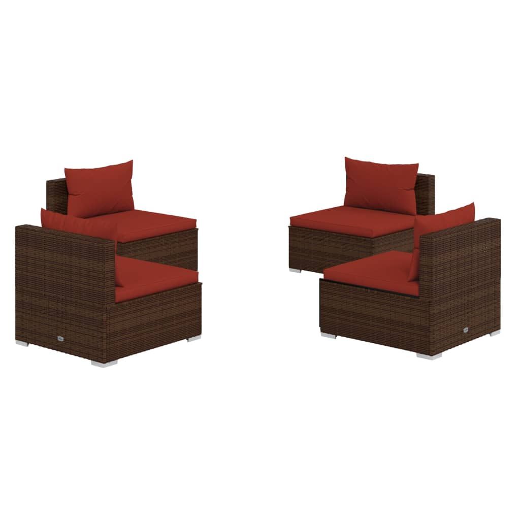 vidaXL 4 Piece Patio Lounge Set with Cushions Poly Rattan Brown