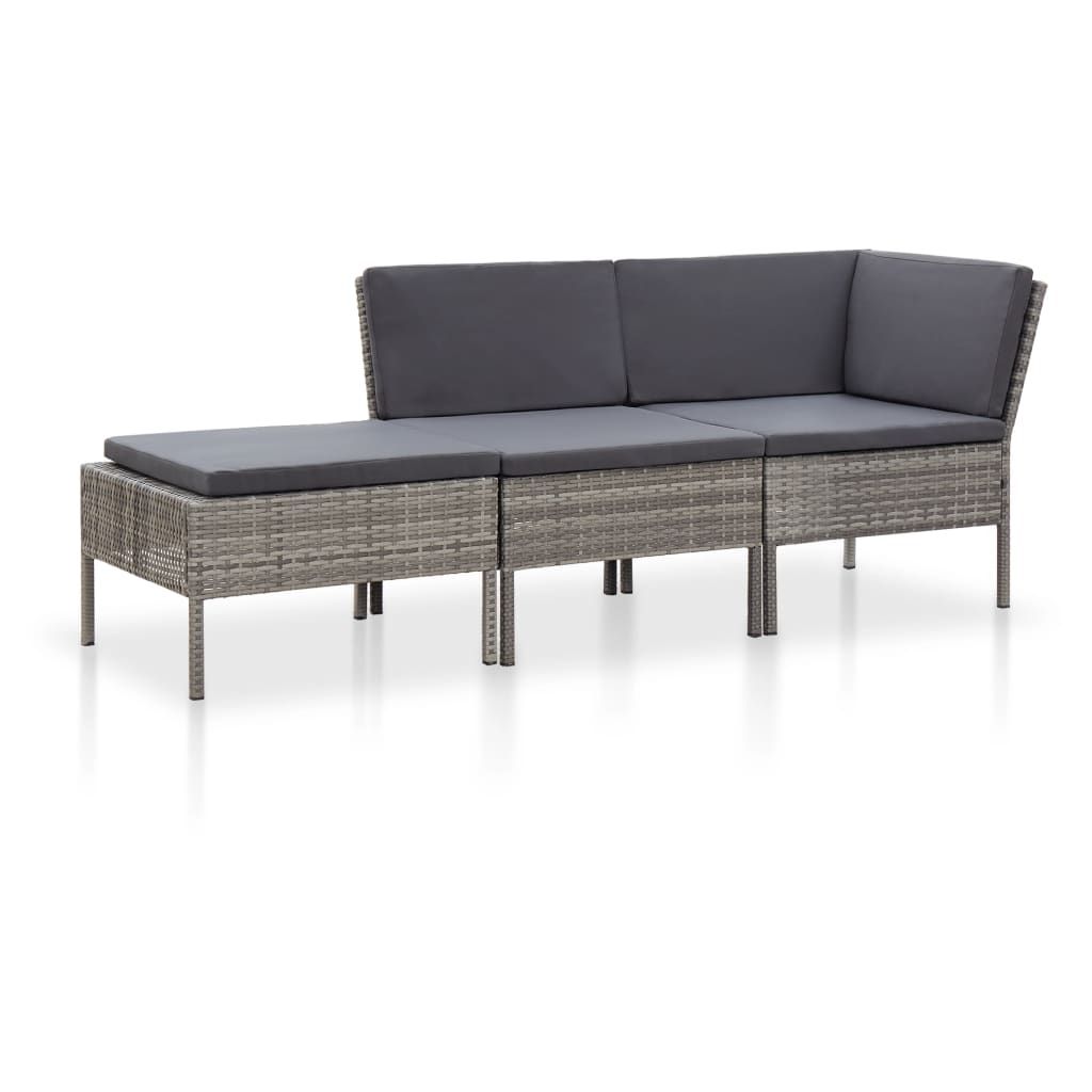 vidaXL 3 Piece Garden Lounge Set with Cushions Poly Rattan Grey