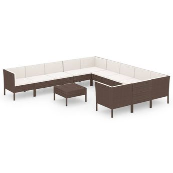 vidaXL 12 Piece Patio Lounge Set with Cushions Poly Rattan Brown