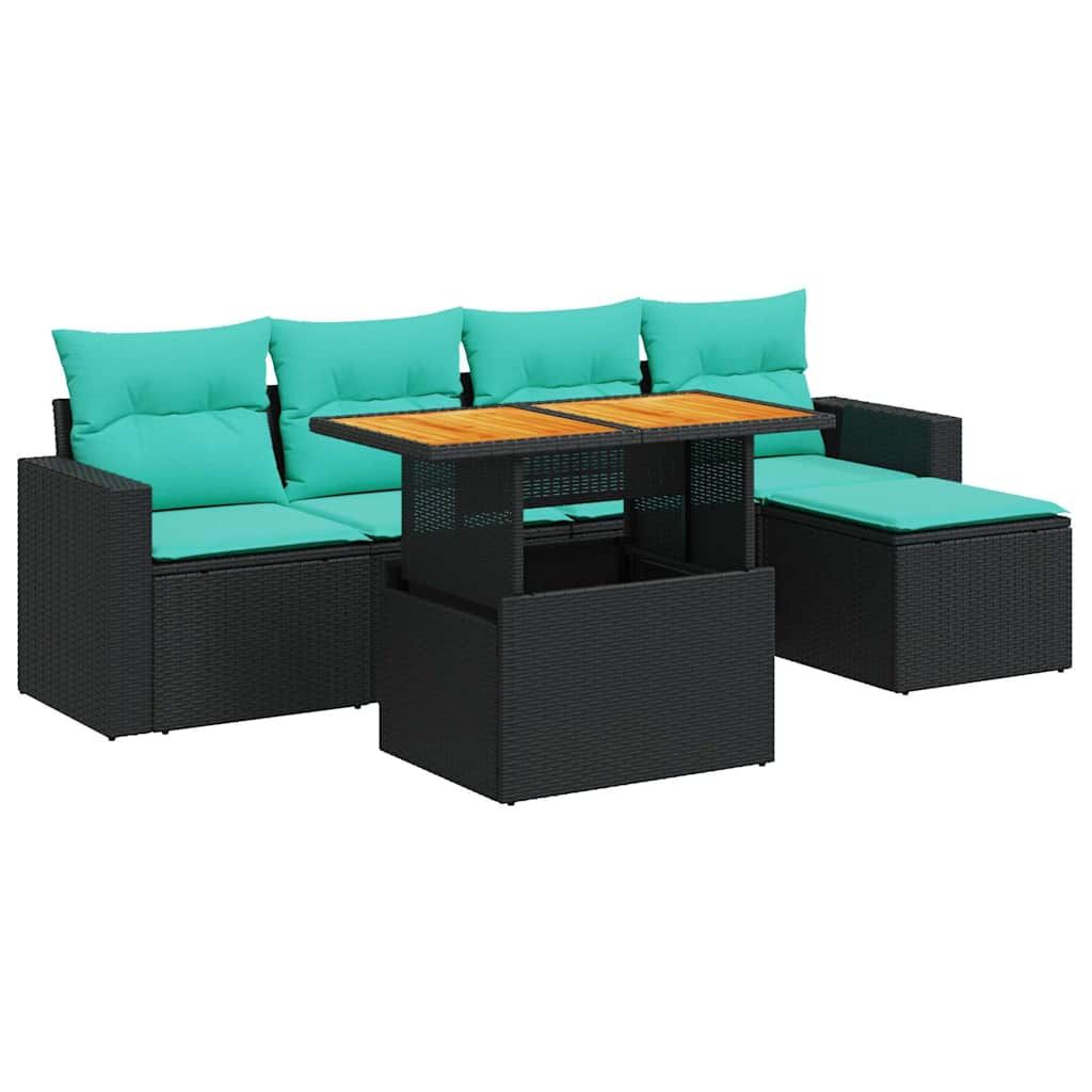 vidaXL 6 Piece Garden Sofa Set with Cushions Black Poly Rattan