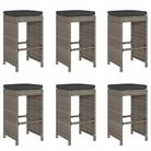 vidaXL Garden Bar Stools with Cushions 6 pcs Grey Poly Rattan