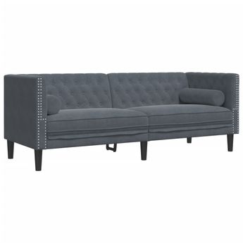 vidaXL Chesterfield Sofa with Bolsters 3-Seater Dark Gray Velvet