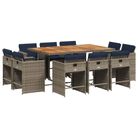 vidaXL 11 Piece Garden Dining Set with Cushions Grey Poly Rattan