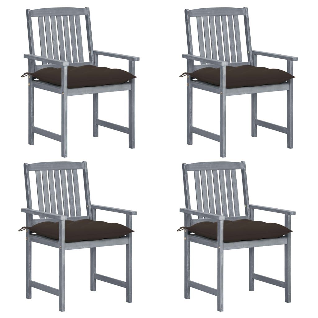 vidaXL Patio Chairs with Cushions 4 pcs Gray Solid Acacia Wood