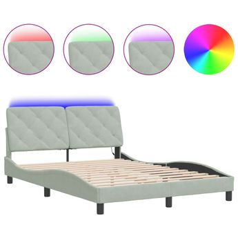 vidaXL Bed Frame with LED without Mattress Light Grey 137x190 cm Velvet