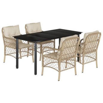 vidaXL 5 Piece Garden Dining Set with Cushions Beige Poly Rattan