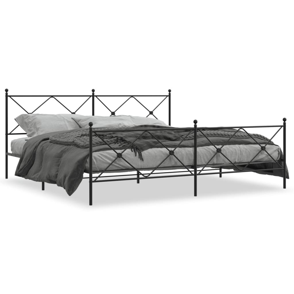 vidaXL Metal Bed Frame without Mattress with Footboard Black 76"x79.9"