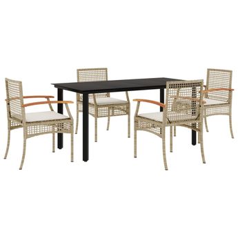 vidaXL 5 Piece Patio Dining Set with Cushions Beige Poly Rattan