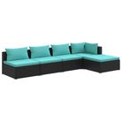 vidaXL 5 Piece Garden Lounge Set with Cushions Poly Rattan Black